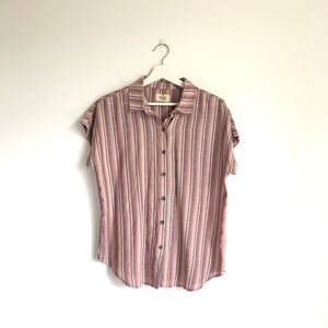 Marine Layer Dana Striped Linen Blend Short Sleeve Button Up Shirt Top Sz Small